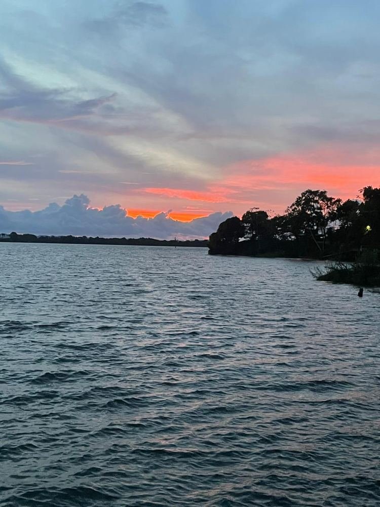 Mountain reflections on the Panama Canal waters