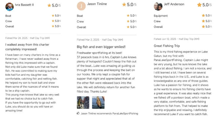 panalakesportfishing clients write reviews about there peacock bass fishing trips